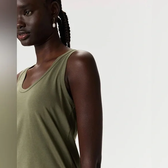 Quince Cotton Modal Double Scoop Neck Tank- Green- Large - Picture 4 of 11